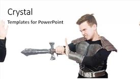  Presentation with funny - Amazing PPT layouts having young funny man in armour backdrop and a white colored foreground