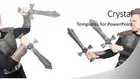  Presentation with man in suit guitar - Cool new slides with young funny man in armour backdrop and a white colored foreground