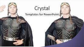  Presentation with music man in suit - Slide deck featuring young funny man in armour background and a white colored foreground