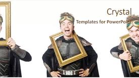  Presentation with funny - Amazing slide deck having young funny man in armour backdrop and a cream colored foreground
