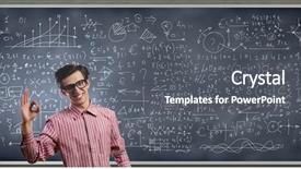  Presentation with funny - Colorful PPT theme enhanced with young funny man in glasses against chalk blackboard backdrop and a gray colored foreground
