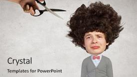  Presentation with long hair man - Beautiful presentation theme featuring young funny man with big backdrop and a light gray colored foreground