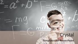  Presentation with funny cartoon - PPT theme featuring young funny science man looking background and a  colored foreground