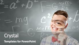  Presentation with funny cartoon - Amazing PPT theme having young funny science man looking backdrop and a gray colored foreground