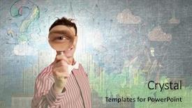  Presentation with science - Slide set with young funny science man looking background and a  colored foreground