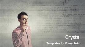  Presentation with science - Audience pleasing presentation theme consisting of young funny science man looking backdrop and a gray colored foreground