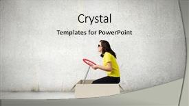  Presentation with box carton - Presentation theme featuring young funny woman riding background and a light gray colored foreground