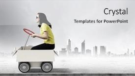  Presentation with box carton - Audience pleasing theme consisting of young funny woman riding backdrop and a white colored foreground