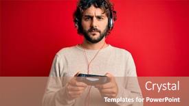  Presentation with curly hair - Presentation theme consisting of young-gamer-man-with-curly background and a coral colored foreground