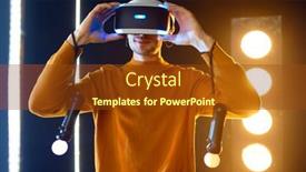  Presentation with virtual reality - Theme featuring young-gamer-using-virtual-reality background and a tawny brown colored foreground