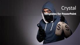  Presentation with gangster - PPT theme enhanced with young gangster in hood on grey background background and a dark gray colored foreground