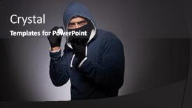  Presentation with gangster - Slide set enhanced with young gangster in hood on grey background background and a dark gray colored foreground