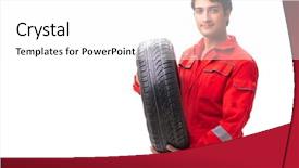  Presentation with tyre - Amazing presentation theme having young garage worker with tyre backdrop and a white colored foreground
