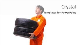  Presentation with tyre - Slides consisting of young garage worker with tyre background and a white colored foreground