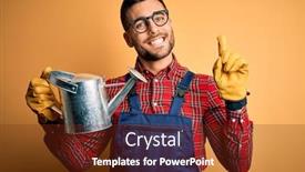  Presentation with apron - Slide set with young-gardener-man-wearing-working background and a tawny brown colored foreground