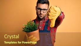  Presentation with apron gardening - Theme enhanced with young-gardener-man-wearing-working background and a tawny brown colored foreground