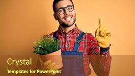 Presentation with apron gardening - Amazing presentation theme having young-gardener-man-wearing-working backdrop and a tawny brown colored foreground