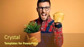  Presentation with apron gardening - PPT theme having young-gardener-man-wearing-working background and a tawny brown colored foreground