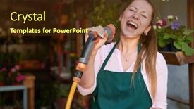  Presentation with microphone - Presentation design featuring young-gardener-sings-loudly background and a tawny brown colored foreground