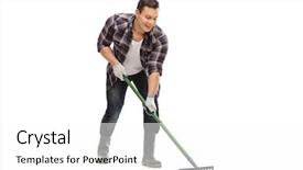  Presentation with electricity gneartion using speed breakers - Slide set having young gardener using a rake background and a  colored foreground