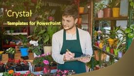  Presentation with inventory - PPT theme enhanced with young-gardener-with-clipboard-doing background and a tawny brown colored foreground