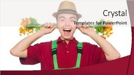  Presentation with white lotus flower - Presentation design with young gardener with flower isolated background and a sky blue colored foreground