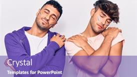  Presentation with gay flag - Cool new slides with young-gay-couple-drawing-rainbow backdrop and a violet colored foreground