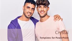  Presentation with gay rainbow flag - Beautiful presentation theme featuring young-gay-couple-drawing-rainbow backdrop and a lemonade colored foreground