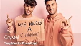 Presentation with change - Cool new presentation theme with young-gay-couple-holding backdrop and a coral colored foreground