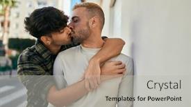  Presentation with gay - Beautiful presentation design featuring young-gay-couple-hugging backdrop and a light gray colored foreground