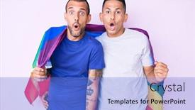  Presentation with lgbtq - Presentation design enhanced with young-gay-couple-of-two background and a light blue colored foreground
