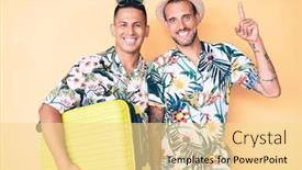  Presentation with young happy couple - Beautiful presentation design featuring young-gay-couple-of-two backdrop and a blonde colored foreground