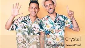  Presentation with hawaiian - Presentation design consisting of young-gay-couple-of-two background and a lemonade colored foreground