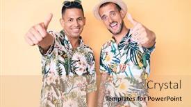  Presentation with young happy couple - Presentation theme consisting of young-gay-couple-of-two background and a coral colored foreground