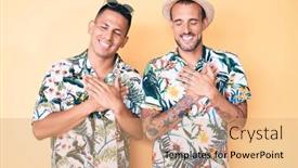  Presentation with men health - Amazing PPT layouts having young-gay-couple-of-two backdrop and a coral colored foreground