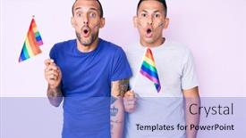 Presentation with lgbtq - Audience pleasing slide set consisting of young-gay-couple-of-two backdrop and a light blue colored foreground
