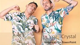  Presentation with hawaiian - Slide deck with young-gay-couple-of-two background and a coral colored foreground