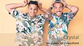  Presentation with hawaiian - Audience pleasing slide deck consisting of young-gay-couple-of-two backdrop and a coral colored foreground