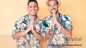  Presentation with praying hands - PPT layouts having young-gay-couple-of-two background and a coral colored foreground