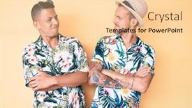  Presentation with hawaiian - Slide set consisting of young-gay-couple-of-two background and a lemonade colored foreground