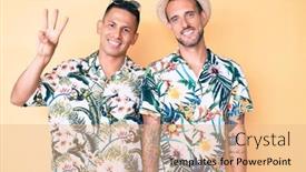  Presentation with hawaiian - Slide deck having young-gay-couple-of-two background and a coral colored foreground