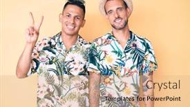  Presentation with two men climbing - Colorful presentation enhanced with young-gay-couple-of-two backdrop and a coral colored foreground