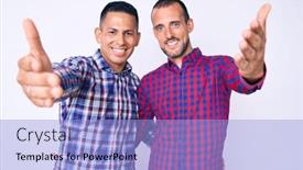  Presentation with business casual - Beautiful slide deck featuring young-gay-couple-of-two backdrop and a light blue colored foreground