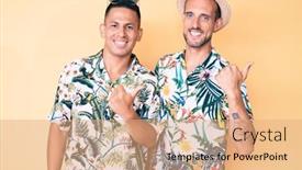  Presentation with hawaiian - Presentation design enhanced with young-gay-couple-of-two background and a coral colored foreground