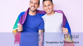  Presentation with gay rainbow flag - Presentation design consisting of young-gay-couple-of-two background and a light blue colored foreground