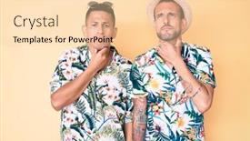  Presentation with infection - Colorful presentation design enhanced with young-gay-couple-of-two backdrop and a lemonade colored foreground