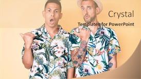  Presentation with hawaiian - PPT theme having young-gay-couple-of-two background and a lemonade colored foreground