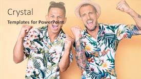  Presentation with hawaiian - Cool new slide deck with young-gay-couple-of-two backdrop and a lemonade colored foreground