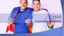  Presentation with lgbtq - Slide deck enhanced with young-gay-couple-of-two background and a light blue colored foreground
