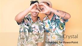  Presentation with hawaiian - Slide set consisting of young-gay-couple-of-two background and a lemonade colored foreground